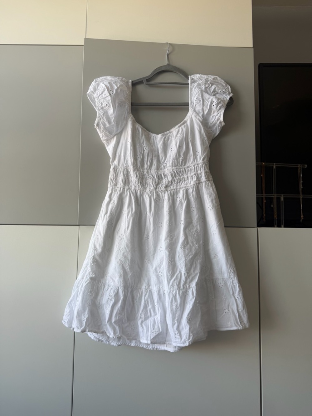 Hollister White Eyelet Puff-Sleeve Midi Dress